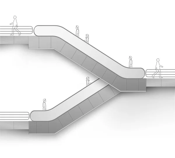 広告面ビュー分離された白色の背景のための場所でモダンなエスカレーター — ストックベクタ