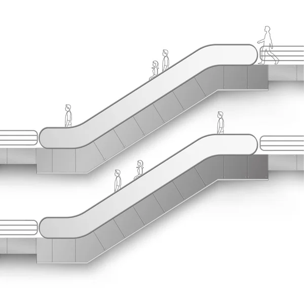 흰색 배경에 광고 측면 보기 위한 장소를 가진 벡터 현대 에스컬레이터 — 스톡 벡터