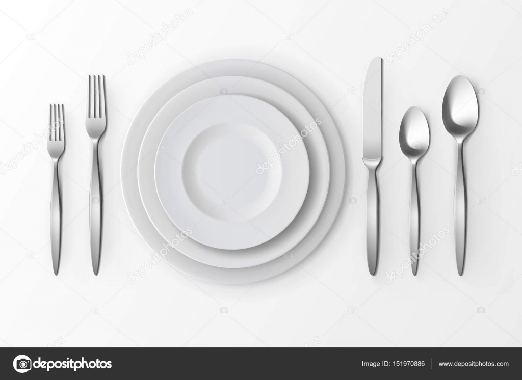 Vector Cutlery Set of Silver Forks Spoons and Knifes with Plates Top ... Vector Cutlery Set of Silver Forks Spoons and Knifes with Plates Top ...