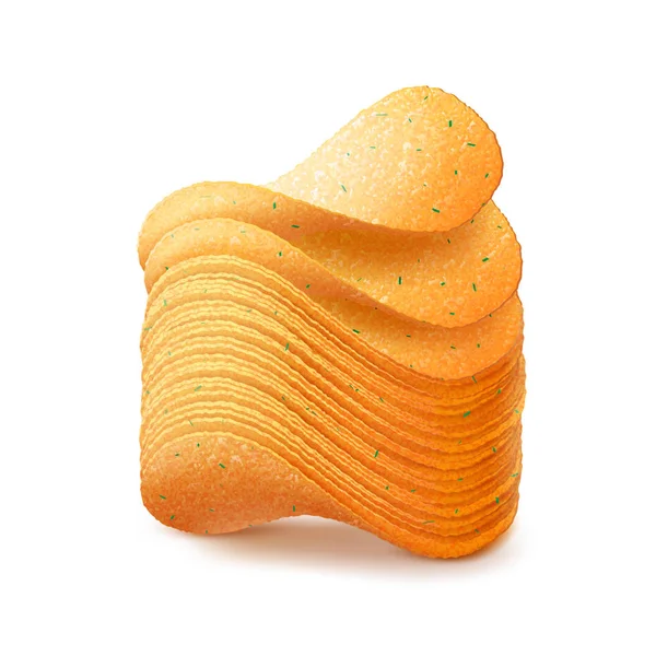 Vector Stack van aardappel krokant Chips close-up geïsoleerd op witte achtergrond — Stockvector