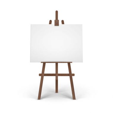 Vektör ahşap kahverengi şövale boş boş yatay tuval üzerinde arka izole kadar sahte ile