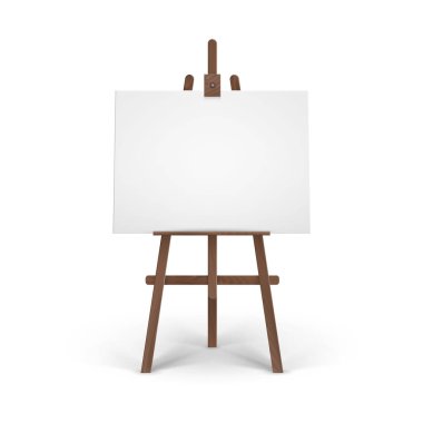 Vector Wooden Brown Easel with Mock Up Empty Blank Horizontal Canvas Isolated on Background clipart