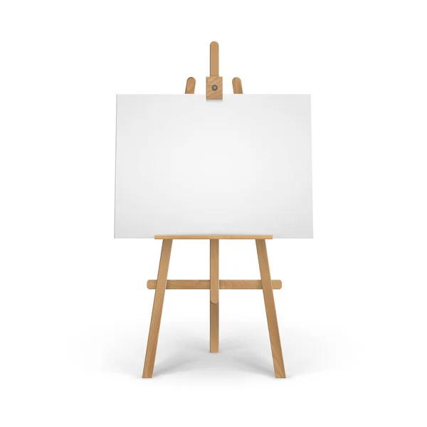 Vector Wooden Brown Sienna Easel with Mock Up Empty Blank Canvas Isolated on Background — Stock Vector