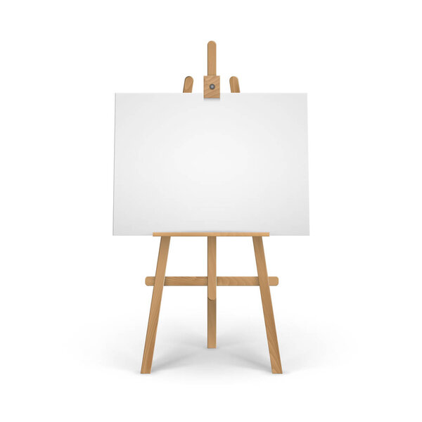 Вектор Wooden Brown Sienna Easel с Mock Up Пустые пустые пустые баллончики Isolated на заднем плане
