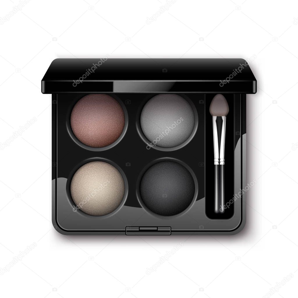 Vector Round MultiColored Pastel Light Cream Pink Violet Dark Purple Eye Shadows with Makeup Brush Applicator Top View