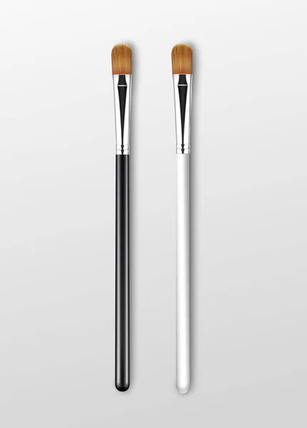 Set vettoriale di pennelli per ombretto per trucco professionale pulito marrone con maniglie bianche nere isolate su sfondo bianco — Vettoriale Stock