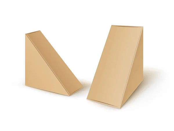 Ensemble vectoriel de carton blanc brun Triangle Emballage de boîtes à emporter pour sandwich, nourriture, cadeau, autres produits Maquette Fermer Isolé sur fond blanc — Image vectorielle