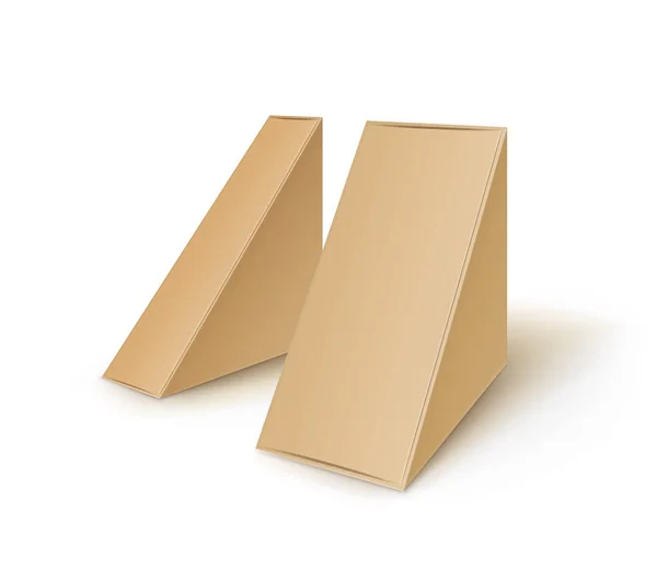 Állítsa be a barna üres karton háromszög vegye el dobozok csomagolás a szendvics, élelmiszer, ajándék, egyéb termékek mintája fel közelről elkülönített fehér háttér vektor — Stock Vector