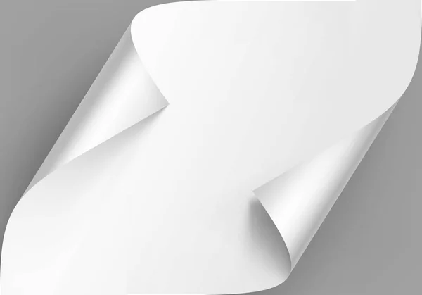 Vector Curled Corners of White Paper with Shadow Mock up Close up Isolated on Gray Background - Stok Vektor