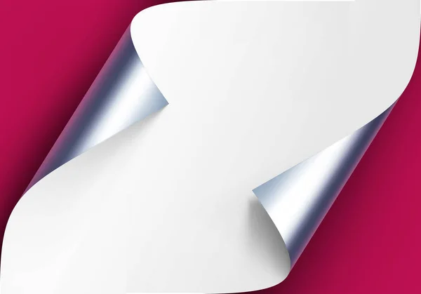 Angoli d'argento metallizzato arricciato vettoriale di carta bianca con ombra finto primo piano isolato su sfondo rosa magenta — Vettoriale Stock
