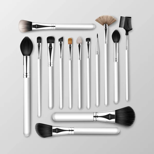 Vector Set Of Black Clean Professional Makeup Concealer Powder Blush Eye  Shadow Brow Brushes With White Handles In Black Leather Tube Isolated On  White Background Stock Illustration - Download Image Now - iStock