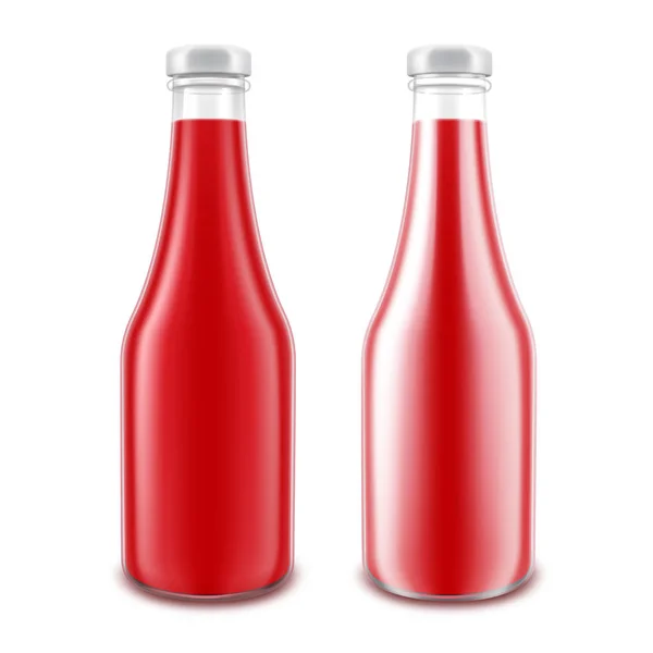 向量设置的玻璃光泽红番茄番茄酱瓶坯的品牌没有标签在白色背景上的分离 — 图库矢量图片