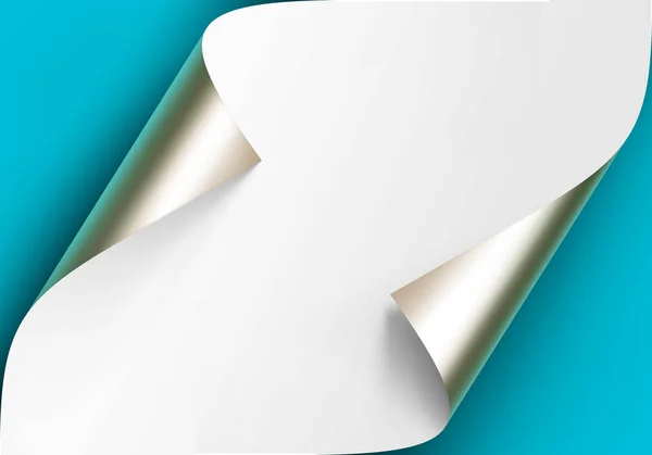 Vector Curled Metalic Platinum Corners of White paper with shadow Mock up Close up Aislado sobre fondo azul turquesa — Archivo Imágenes Vectoriales