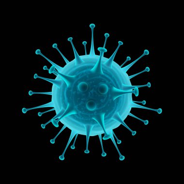 Siyah arka planda Coronavirus mavi vektör çizimi. Virüs konsepti. Mikroskop virüsü....