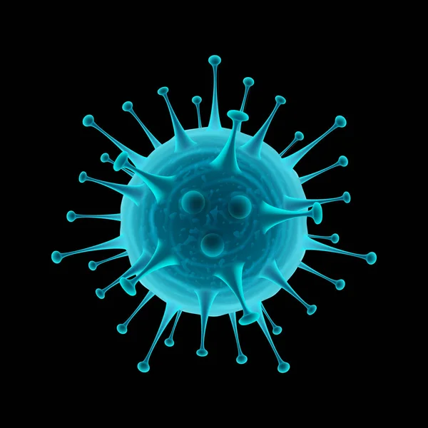 Coronavirus modrý vektor ilustrace na černém pozadí. Virus. Uzavření mikroskopu. — Stockový vektor