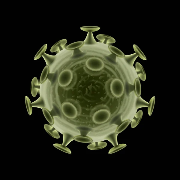 Coronavirus green vector illustration on black background. Virus concept. Microscope virus close up. — Stock Vector