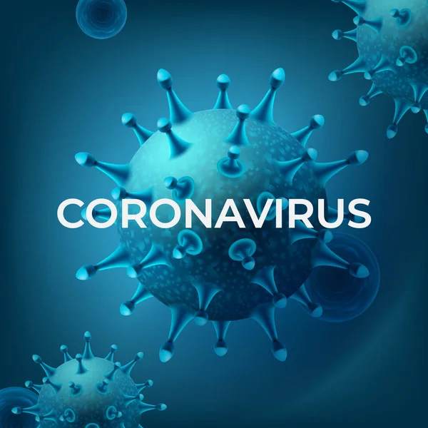 Coronavirus vector realistic illustration in blue colours with title Stock Illustration