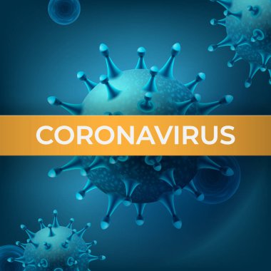 Coronavirus vektör gerçekçi illüstrasyon mavi renkli başlıklı