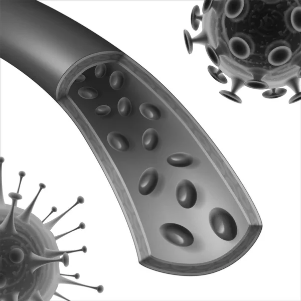 Coronavirus in blood vector monochrome illustration isolated on white — Stock Vector