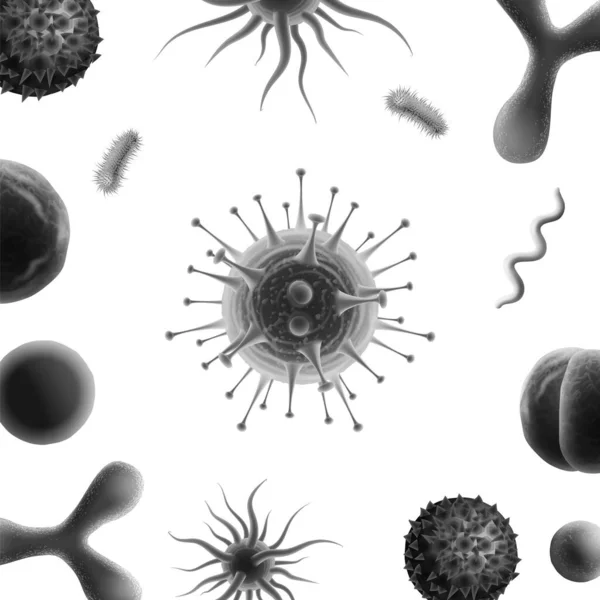 Bacteria vector monochrome background with coronavirus in the middle — Stock Vector