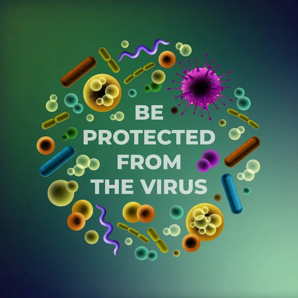 Protégez-vous de l'illustration vectorielle du virus avec divers ensembles ronds de bactéries — Image vectorielle