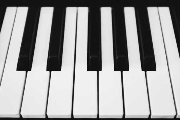 Piano keys in black and white, close up of a keyboard — Stock Photo, Image