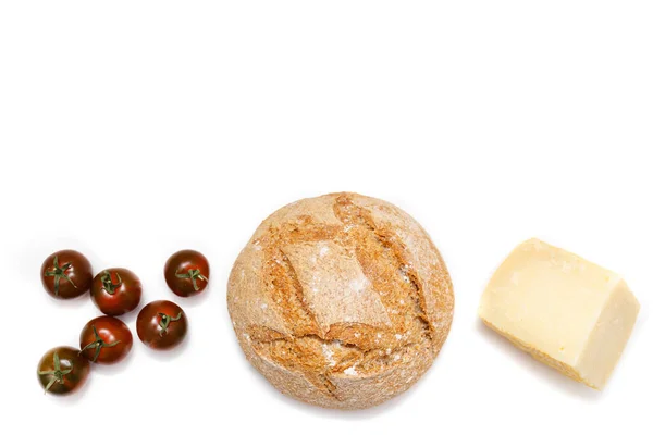 Organická Výživa Domácí Chléb Bílém Pozadí Zdravá Domácí Večeře Horní — Stock fotografie