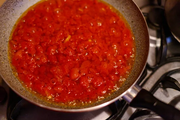 Molho Tomate Italiano Vista Superior Cozinhar Fundo Fundo Alimentar Italiano — Fotografia de Stock