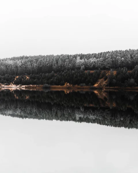 Prachtig Landschap Met Bosreflectie Rustig Meer Rechtenvrije Stockfoto's