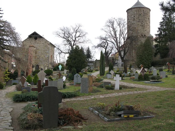 BAUTZEN, GERMANY - MARCH 14, 2009: Cemetery of Saint Nikolai (Nikolaifriedhof) with ruins of medieval church.