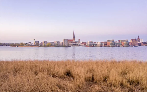 Luchtfoto Van Stad Van Rostock Uitzicht Rivier Oorlog — Stockfoto