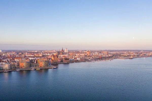 Vista Aérea Ciudad Rostock Vista Sobre Río Warnow — Foto de Stock