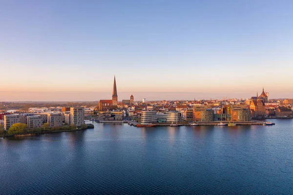 Vista Aérea Ciudad Rostock Vista Sobre Río Warnow — Foto de Stock