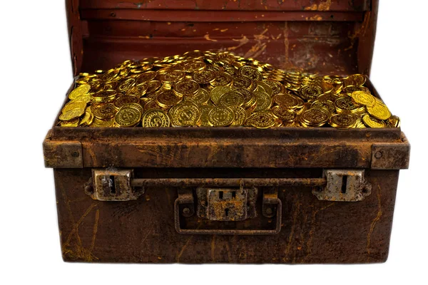 Stacking Gold Coin in treasure chest old steel — Stock Photo, Image