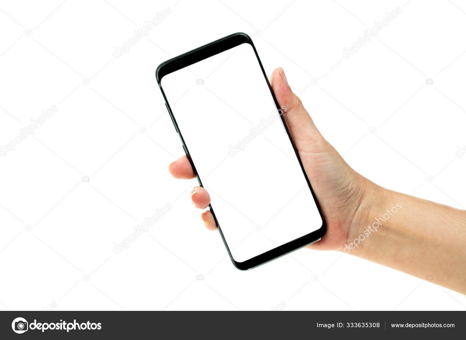 Женщина держит черный мобильный телефон с белым экраном на б стоковое фото  ©Chonthicha 333635308