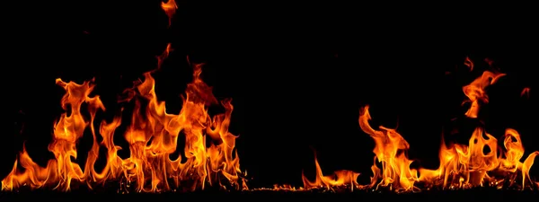 Fire Flames Black Background Burning Red Hot Sparks Rise Fiery — Stock Photo, Image