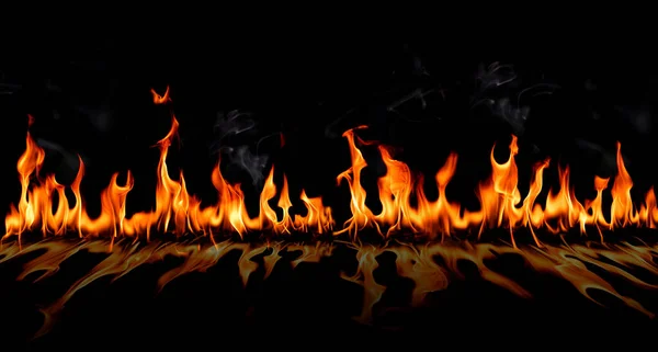 Vuur Vlammen Met Schaduw Rook Abstracte Kunst Zwarte Achtergrond Brandende — Stockfoto