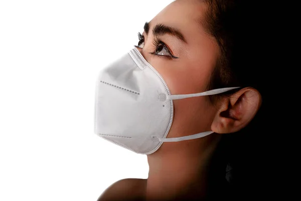 Sidovy Unga Asien Kvinna Sätta Respirator N95 Mask För Att — Stockfoto