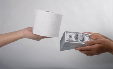 Yakın mesafeden mendil alın, tuvalet kağıdı alın, 100 Amerikan Doları 'nı alın, çok miktarda banknot alın, pahalı fiyatlar ve yüksek fiyatlı ürünler satın alın, insanların kıyamet günü panikleyin.