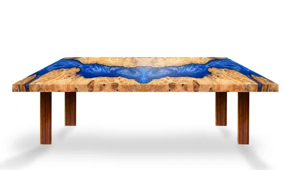 Table Modern Style Made Casting Epoxy Blue Resin Maple Burl — Stock Photo, Image