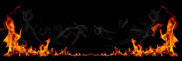 Fire Flames Black Background Burning Red Hot Sparks Rise Fiery — Stock Photo, Image