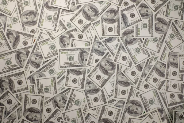 Skupina Peněz Stack 100 Dolarů Bankovky Hodně Pozadí Textury Horní — Stock fotografie