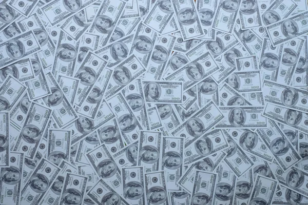 Skupina Peněz Stack 100 Dolarů Bankovky Hodně Pozadí Textury Horní — Stock fotografie