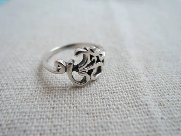 Silver ring , The symbol of OM. Silver om ring — Stock Photo, Image