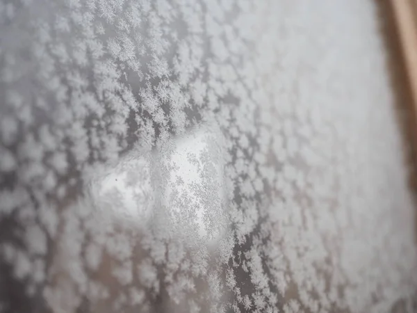 Copos de nieve en el vaso. comienzo del invierno. enfoque variable —  Fotos de Stock
