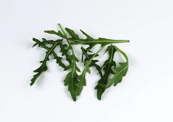 Foglie di rucola fresca isolate su fondo bianco — Foto Stock