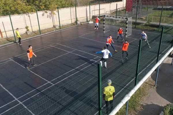 Men playing amateur friendly football match. Russia, Saratov - september, 2019 — Zdjęcie stockowe