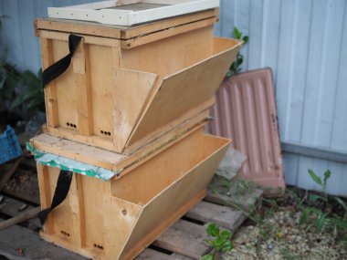 new handmade temporary wooden hives for transportation