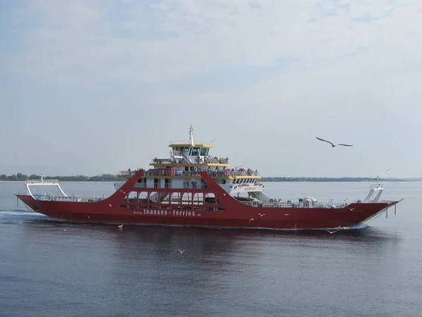 Red Ferry Boat Thassos Island — Stock Photo, Image