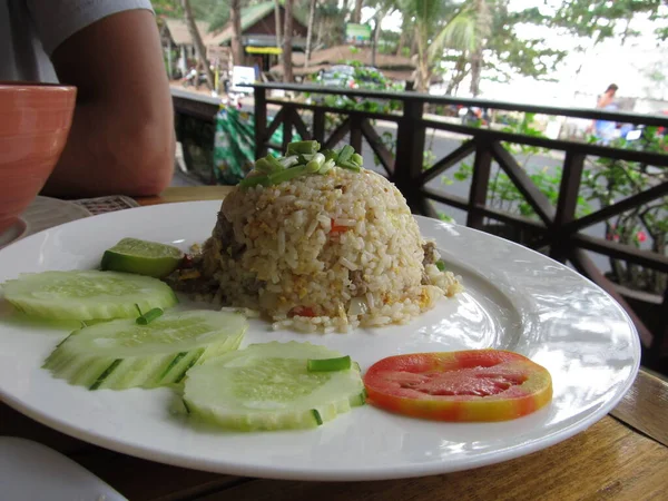 Вкусные Блюда Традиционной Тайской Кухни Жареный Рис Соусом Чили Свиное — стоковое фото